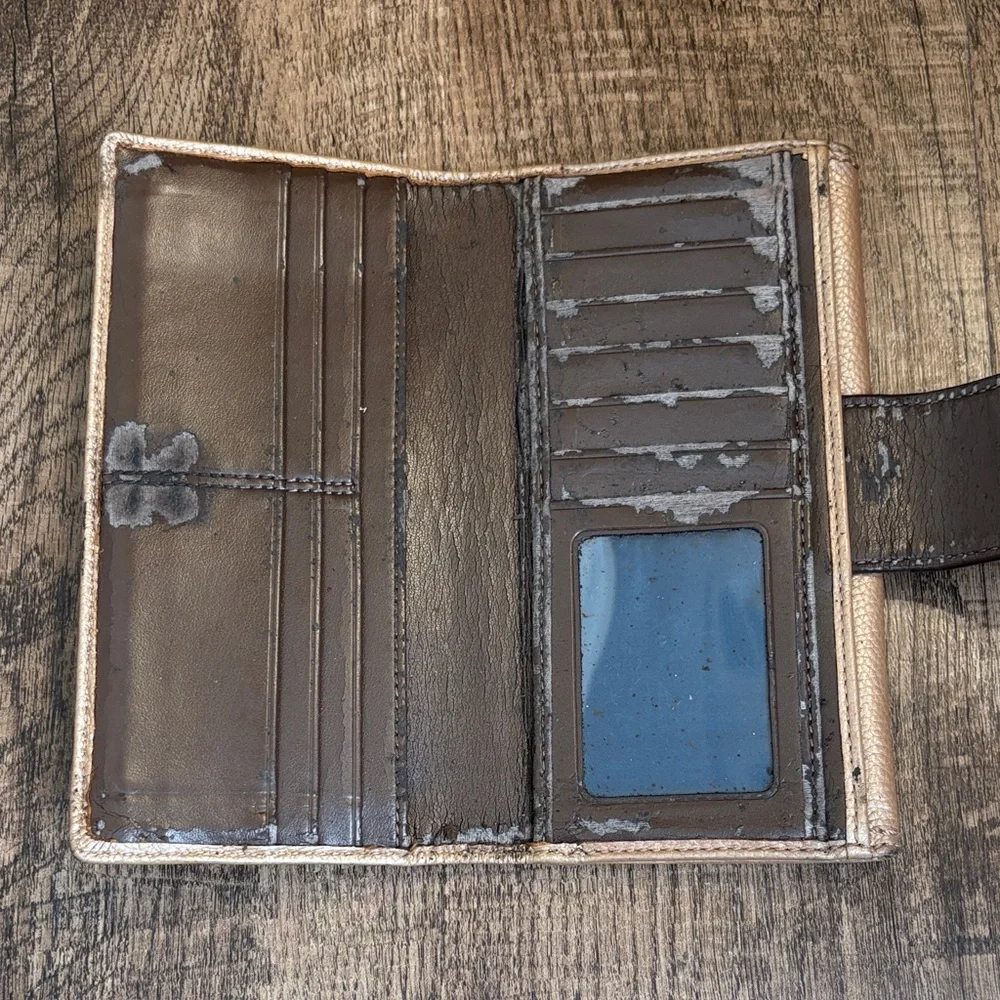 Coach Metallic Leather Tan Brown Kisslock Rehab Wallet clutch - Picture 5 of 8